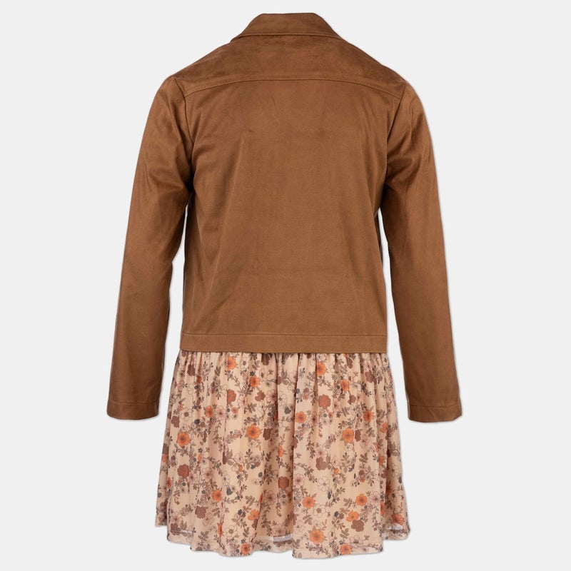 Speechless  Girls Long Sleeve Mesh Dress and Sueded Fringe Jacket - Image 2